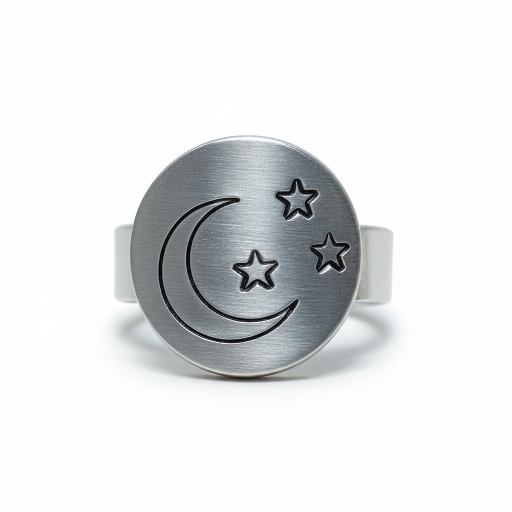 Handmade celestial silver aluminum hypoallergenic adjustable medallion‎ Ring
